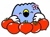 トマトに囲まれている「ごずっちょ」のイラスト