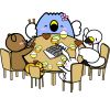 仲間と楽しく食事をしている「ごずっちょ」のイラスト