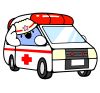 救急車に乗っている「ごずっちょ」のイラスト
