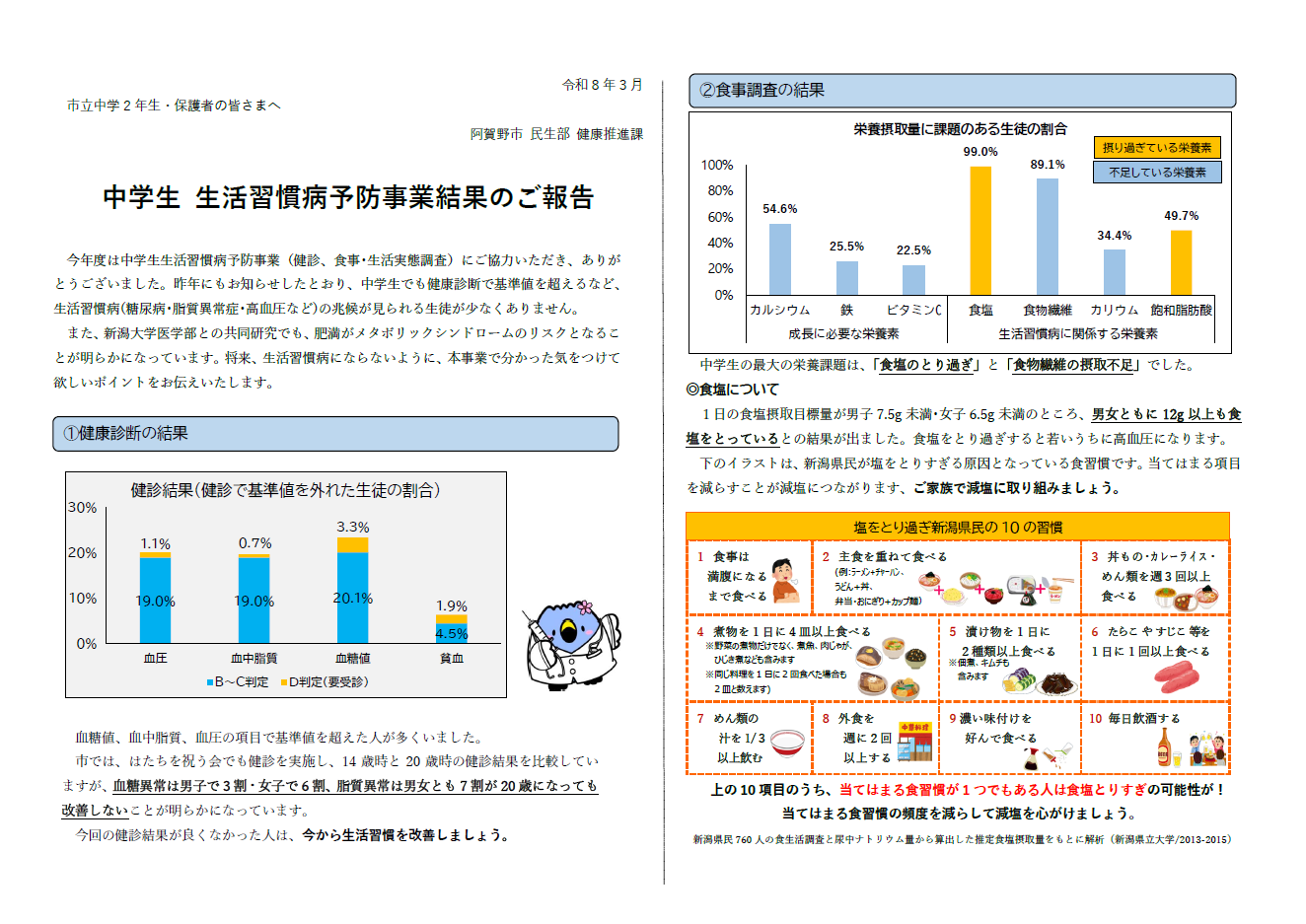 R7年度中学生生活習慣病予防事業のご報告表