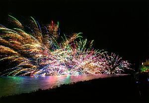 色鮮やかに咲く水中花火を写した写真